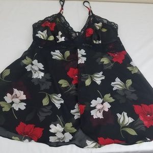 Lingerie Baby Doll Top Sheer Lace Floral L